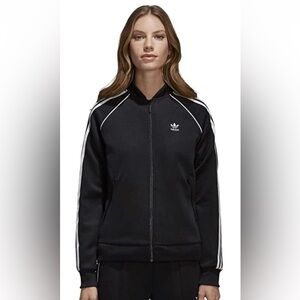 Adidas Brand New Black Track Jacket White Striped Sleeves Unisex Three Stripes